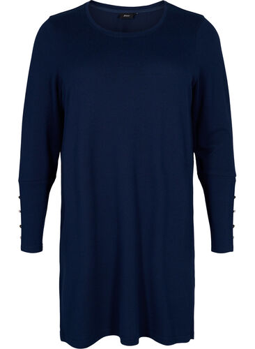 Tunika med lange ærmer og knappedetaljer, Navy Blazer, Packshot image number 0