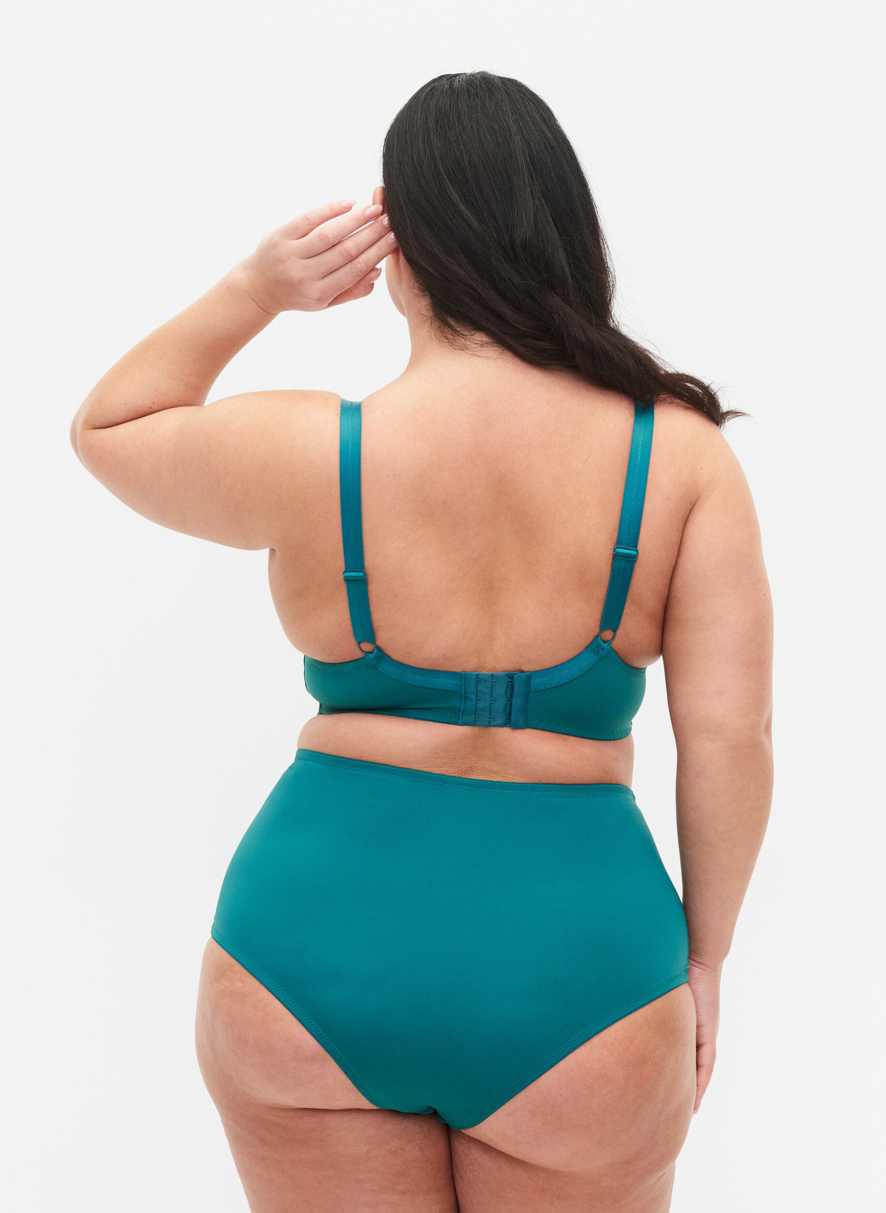 Zizzi Hipster med blonder og h&oslash;j talje, Green-Blue Slate, Model image number 1