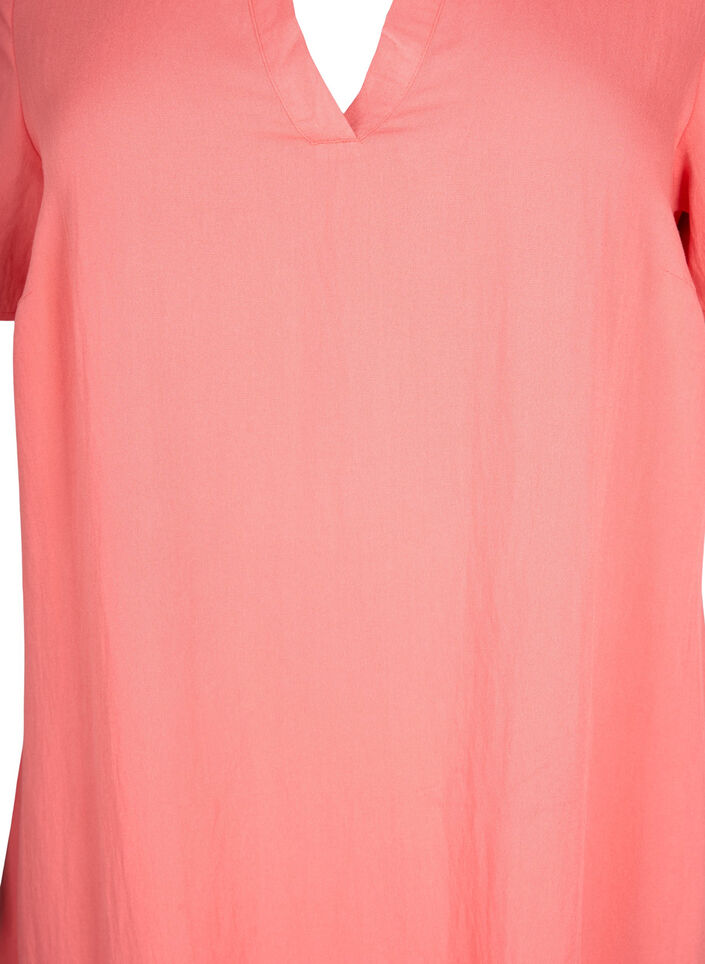 Kortærmet viskosekjole med v-udskæring, Orange, Packshot image number 2