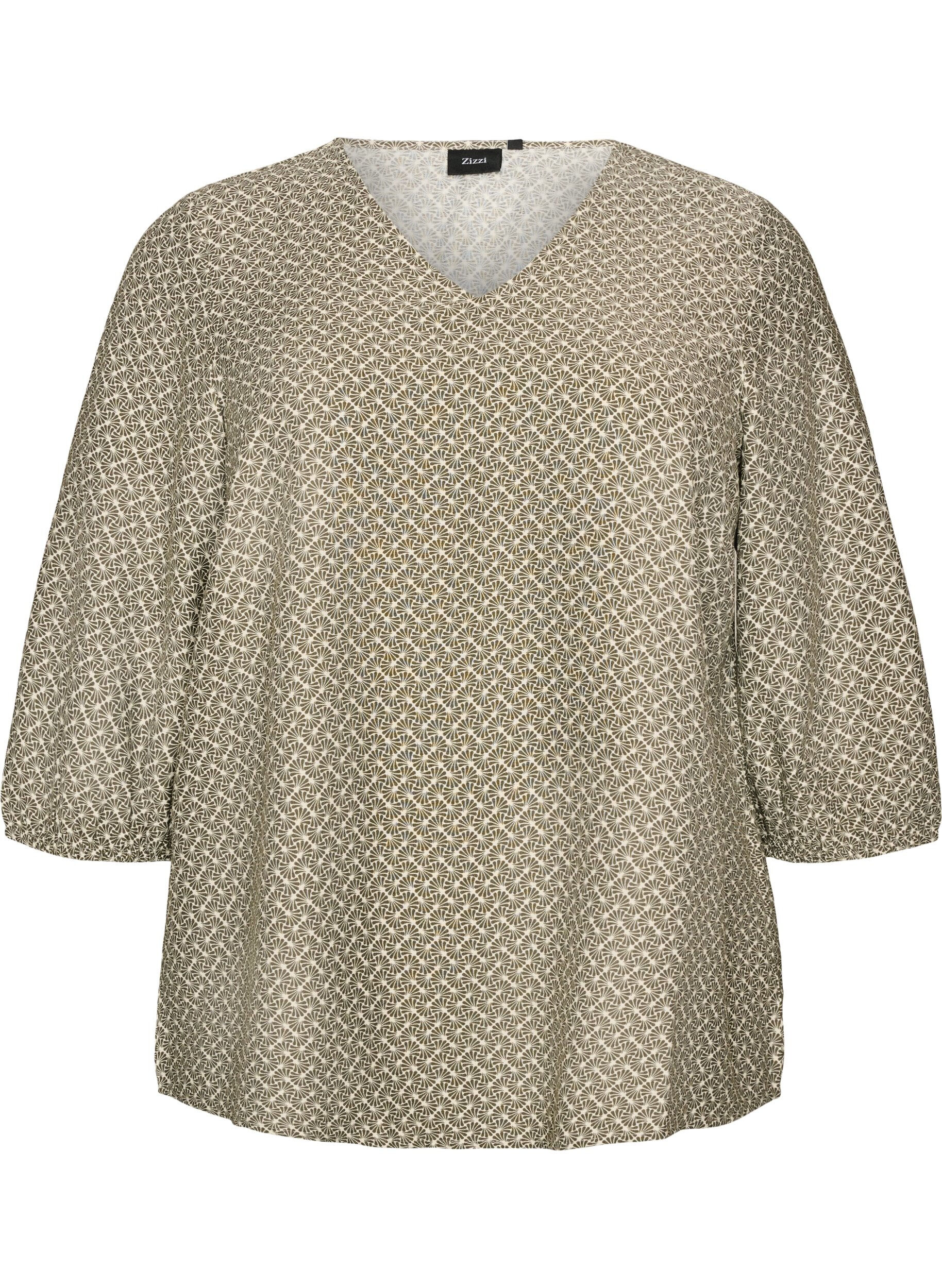 ZizziViskosebluse med m&oslash;nster og 3/4-&aelig;rmer, Gr&oslash;n, Packshot image number 0
