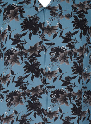Blomstret visksoe bluse med korte ærmer og krave, Blue w. Flower AOP, Packshot image number 2