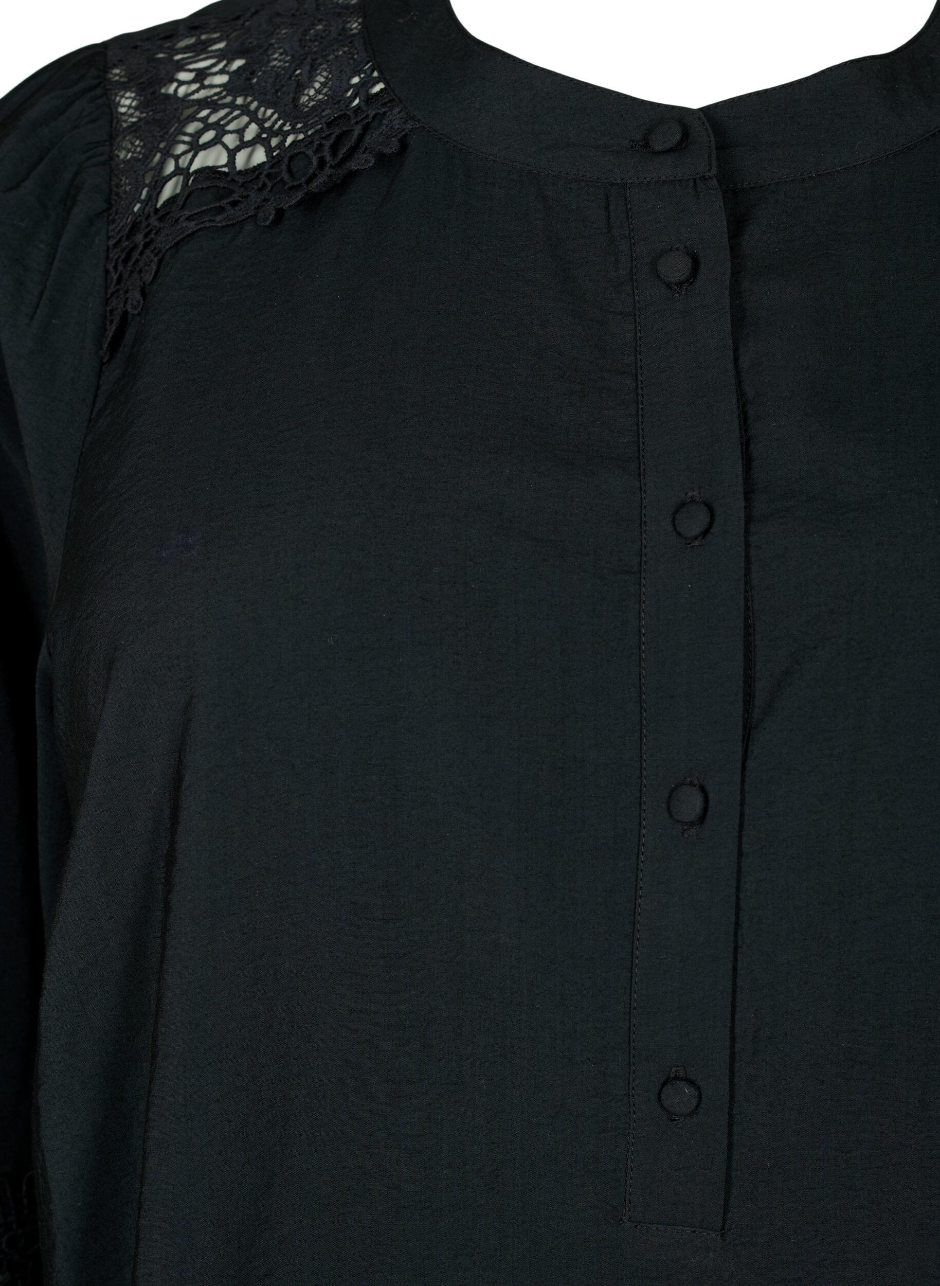 Zizzi Viskosebluse med h&aelig;klede detaljer, Black, Packshot image number 2
