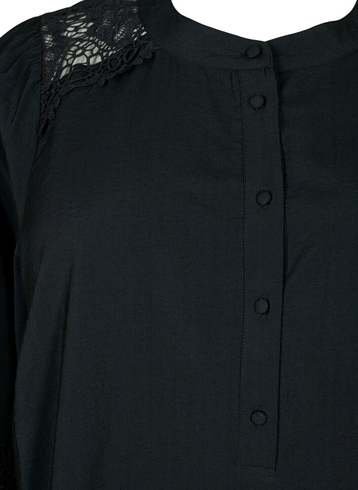 Viskosebluse med hæklede detaljer, Black, Packshot image number 2