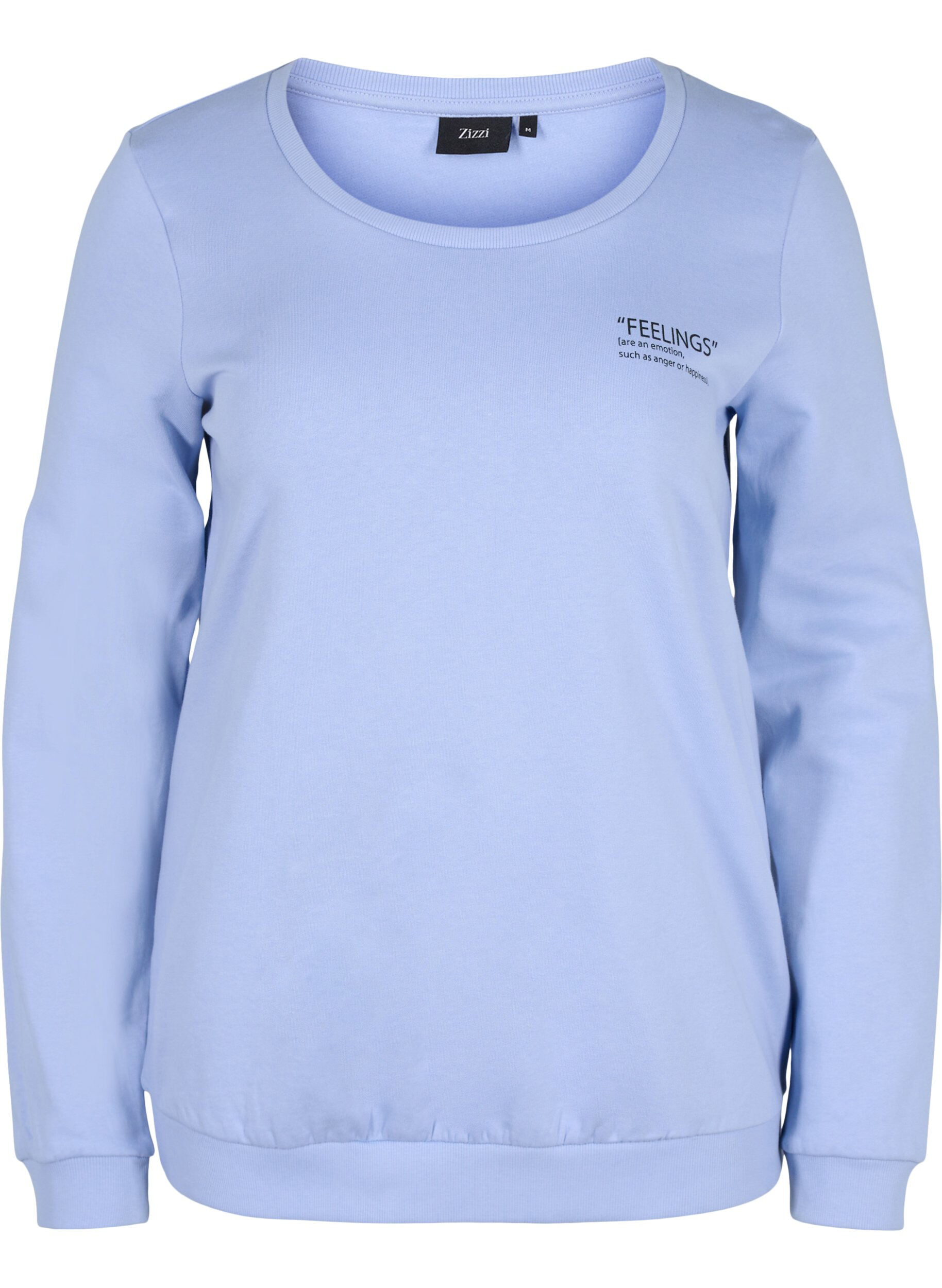 Zizzi Bomulds sweatshirt med tekstprint, Blue Heron, Packshot image number 0
