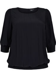 Ensfarvet viskosebluse med ballon-effekt, Black