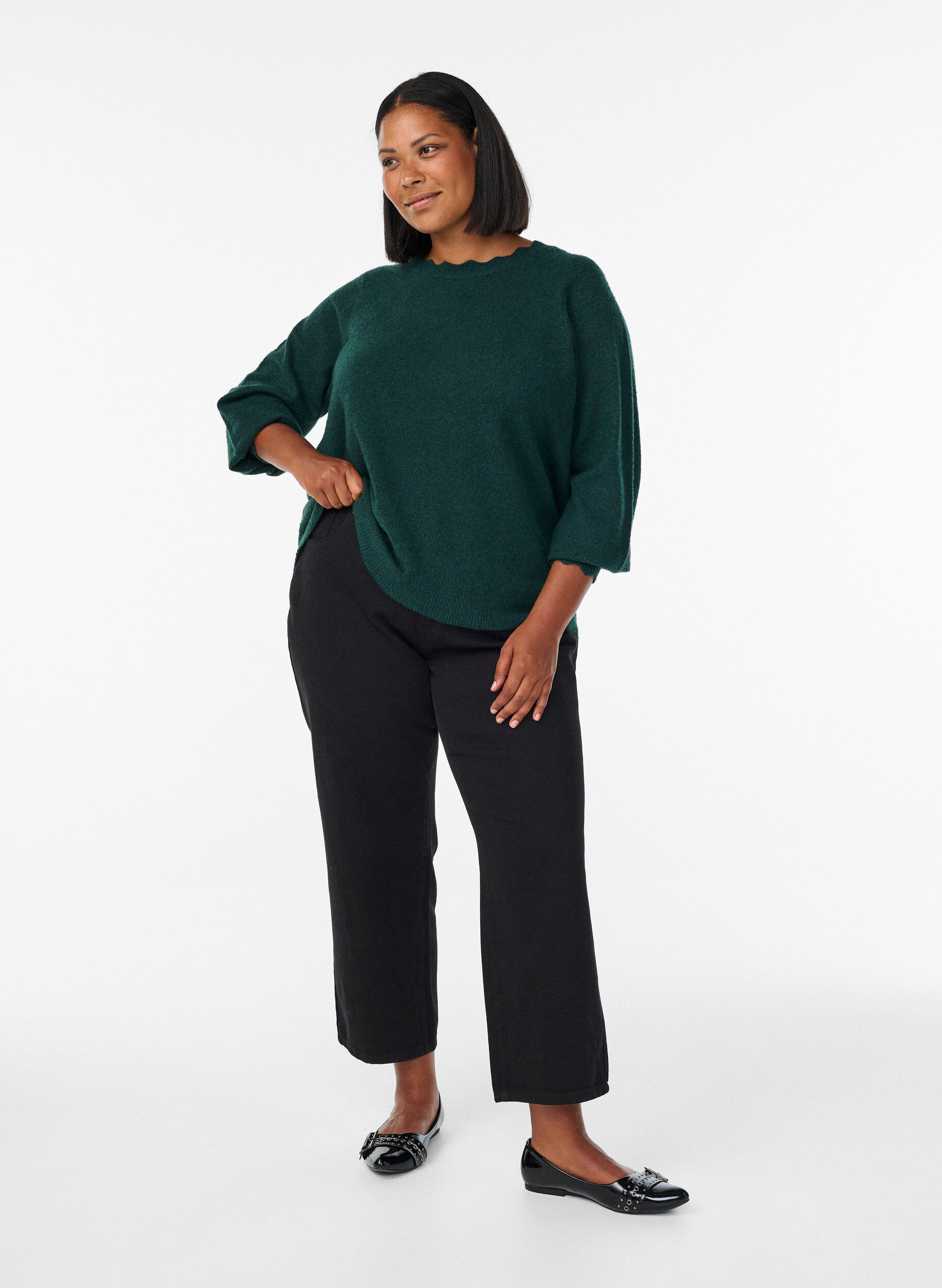 ZizziStrikbluse med b&oslash;lgekanter, Gr&oslash;n, Model image number 1