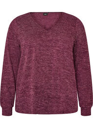 Jerseybluse med V-hals og lange &aelig;rmer, M&oslash;rk Bordeaux