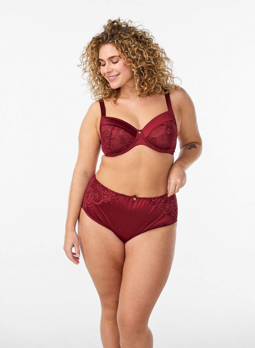 Trusse med blonde og sl&oslash;jfeeffekt bagp&aring;, M&oslash;rk Bordeaux, Model image number 1