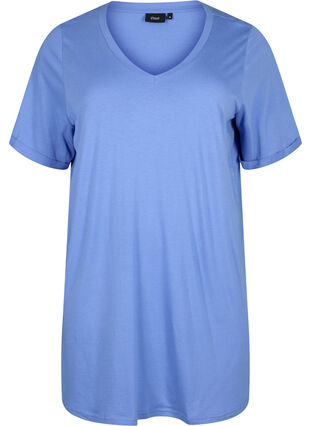 Ensfarvet oversize t-shirt med v-hals, Marina, Packshot image number 0
