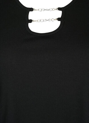 Ribbet bluse med kædedetalje, Black, Packshot image number 2