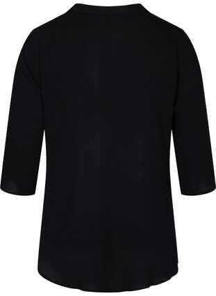 Viskose bluse med 3/4 ærmer og v-udskæring, Black, Packshot image number 1