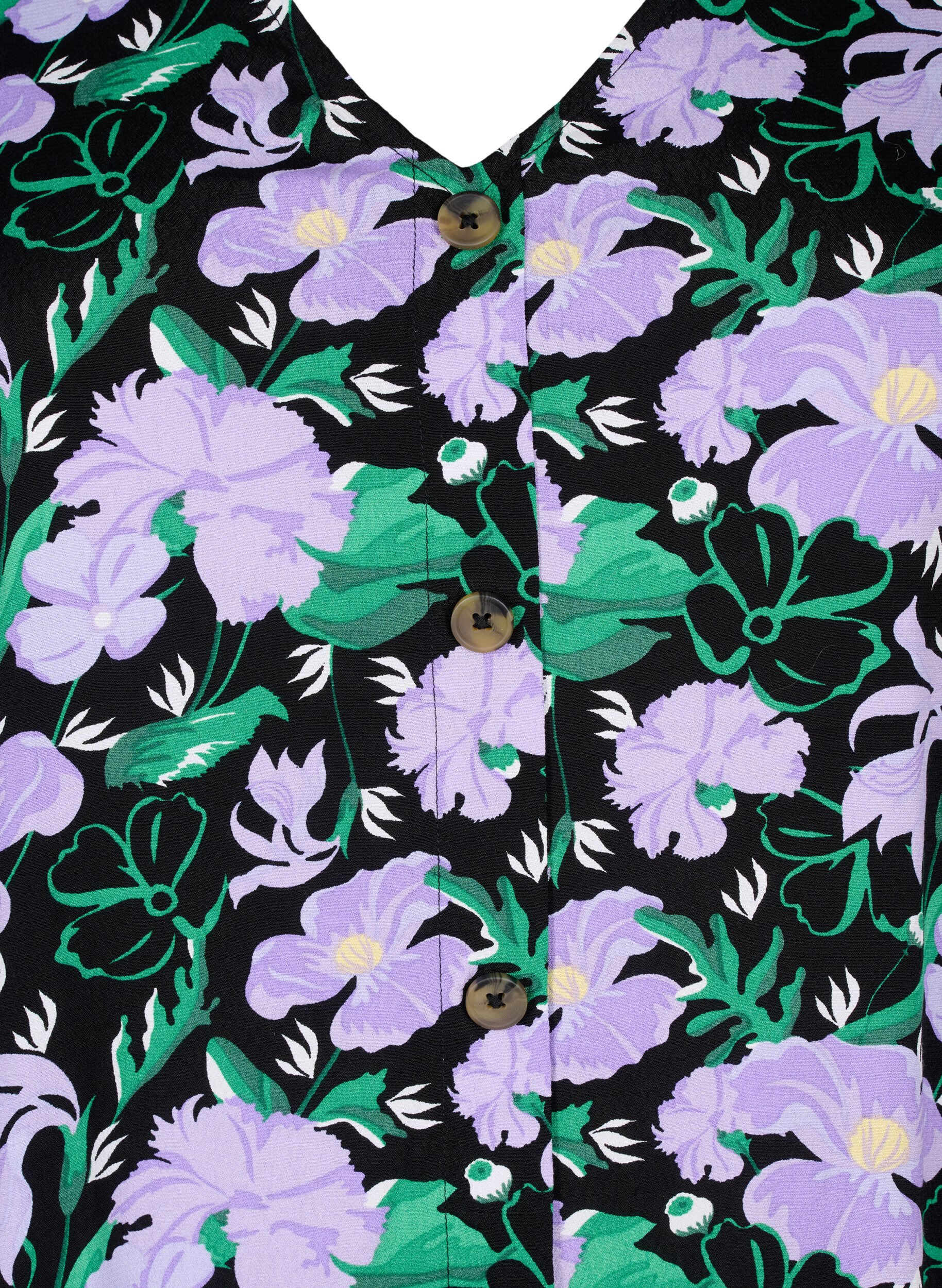Zizzi Viskosebluse med knapper, Black Small Flower, Packshot image number 2