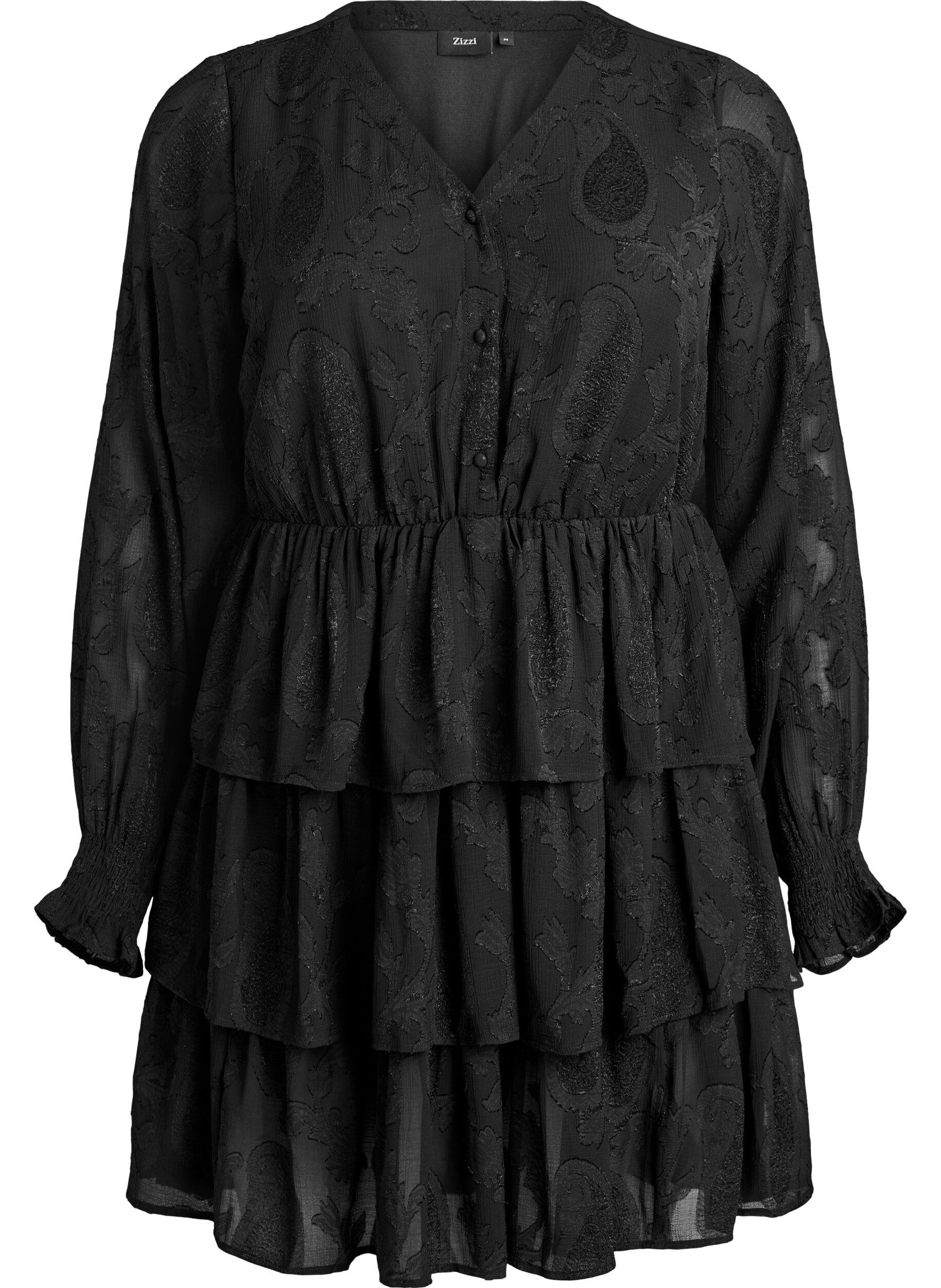 Kort kjole med fl&aelig;ser og strukturm&oslash;nster