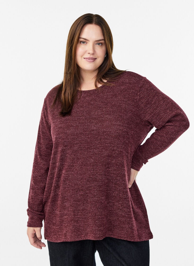 Lang&aelig;rmet bluse med struktur, M&oslash;rk Bordeaux, Model image number 0
