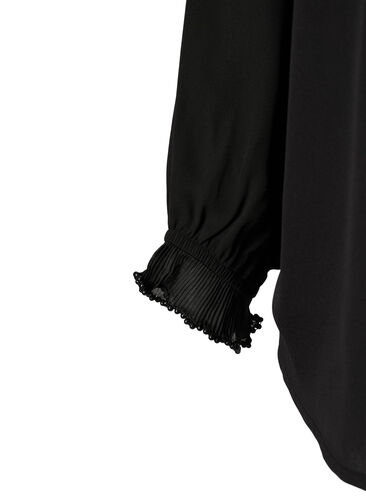 Skjortebluse med flæsedetaljer, Black, Packshot image number 3