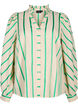 Stribet skjortebluse i bomuld med flæsekrave, Beige Green Stripe, Packshot image number 0