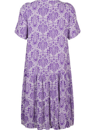Kortærmet viskose kjole med print, D. Lavender Oriental, Packshot image number 1