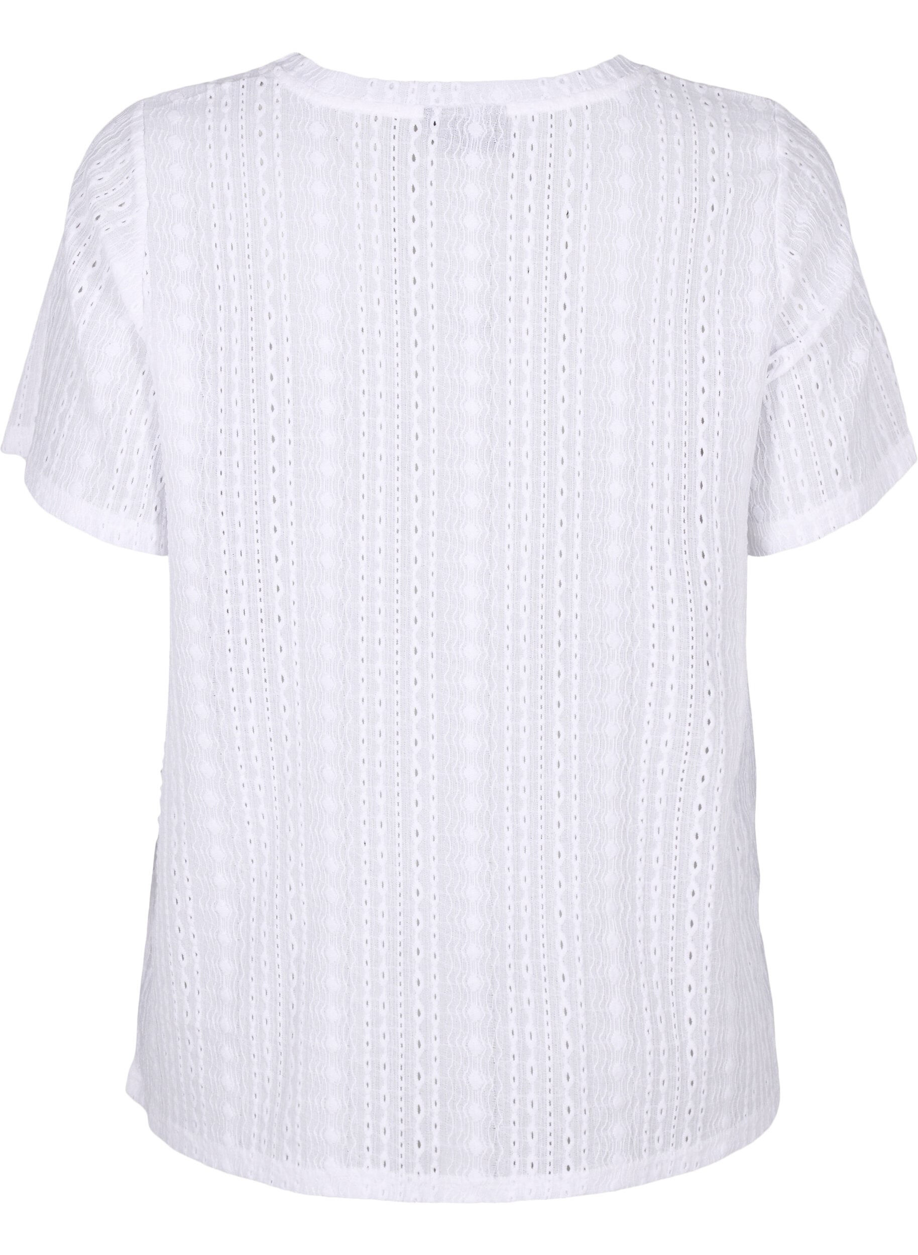 Zizzi Kort&aelig;rmet bluse med strukturm&oslash;nster, Bright White, Packshot image number 1
