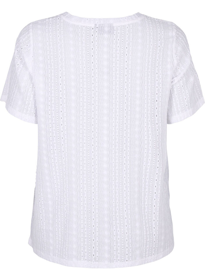 Kortærmet bluse med strukturmønster, Bright White, Packshot image number 1