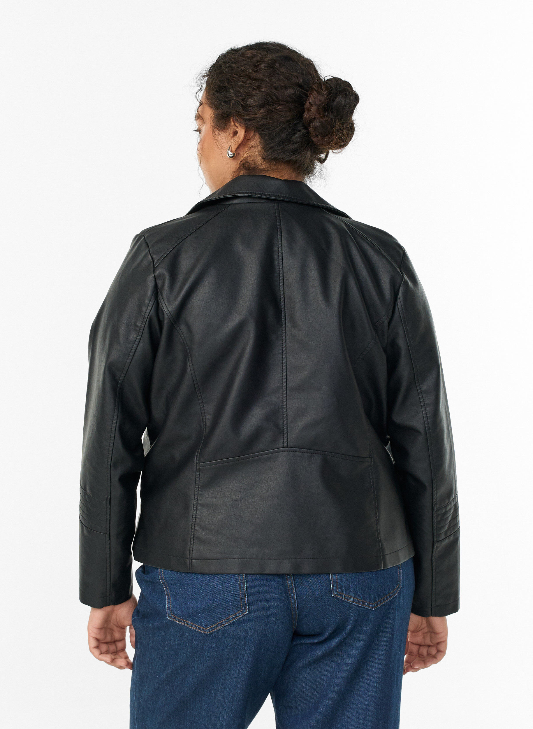 ZizziBikerjakke i imiteret l&aelig;der , Sort, Model image number 2