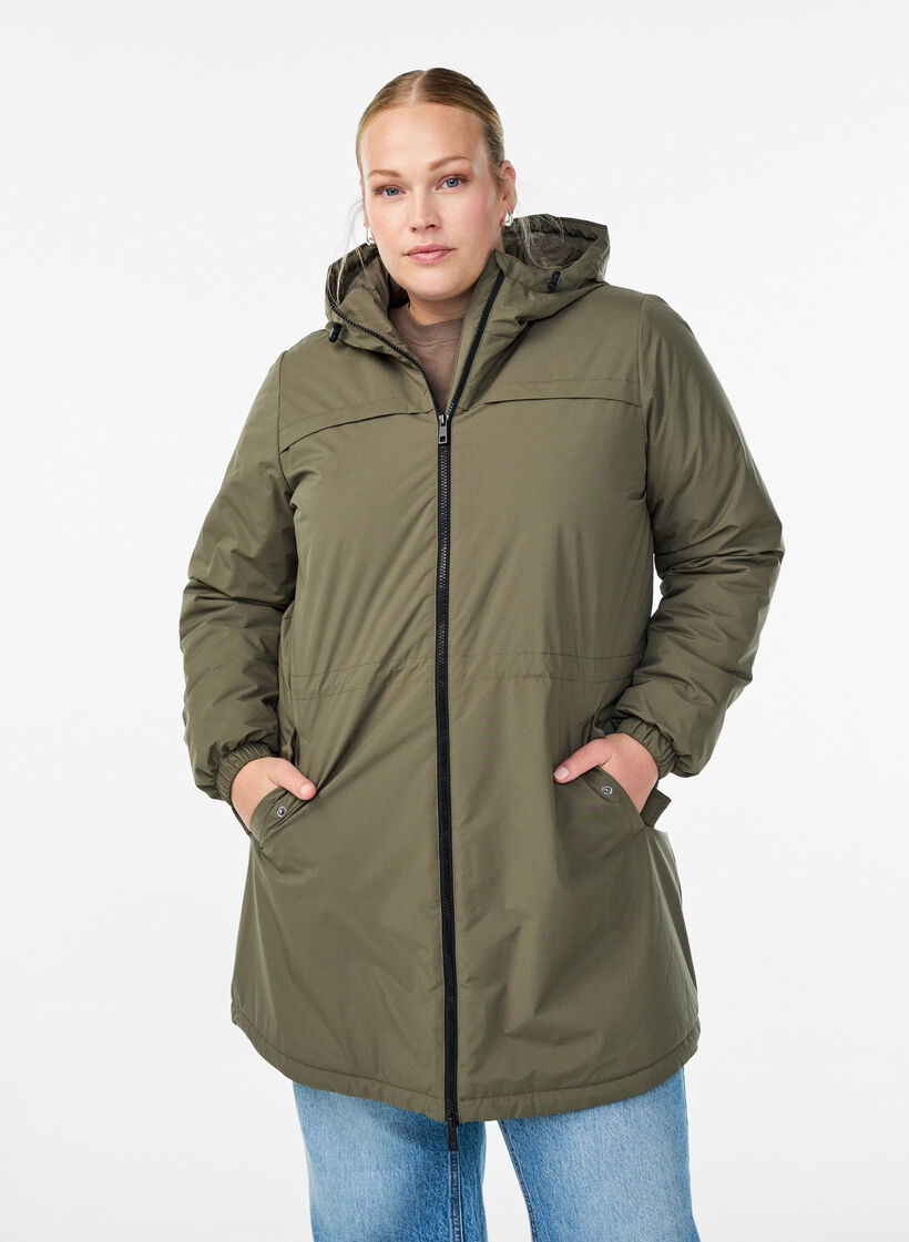 Let vatteret parka med hætte , Grøn, Model image number 0