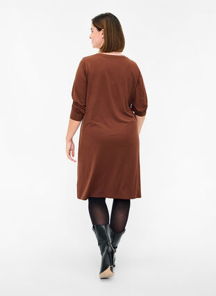 Ensfarvet kjole med v-hals og lange ærmer, Rocky Road, Model image number 1
