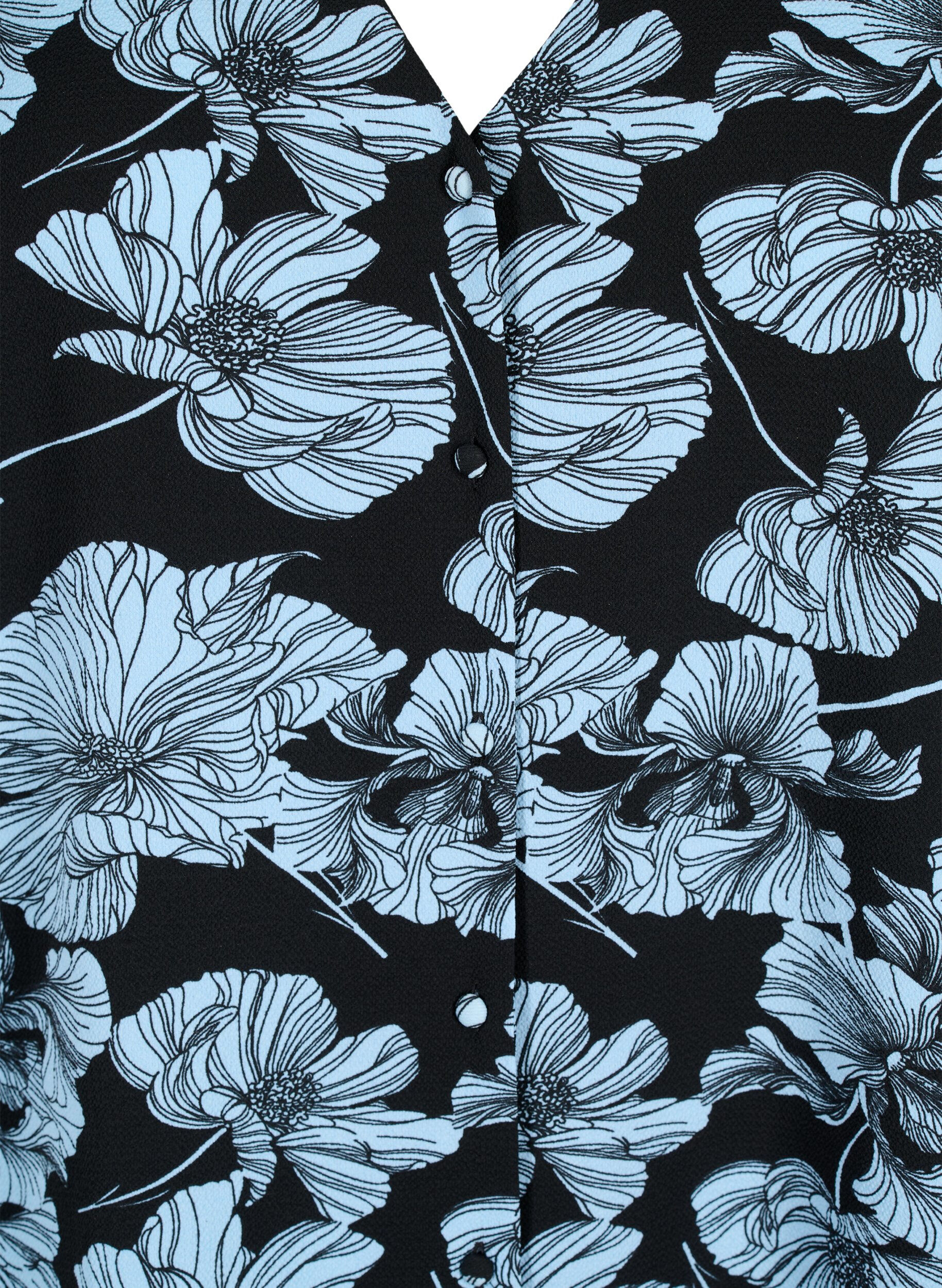 Zizzi Skjortebluse med v-hals og print, Black B. Flower AOP, Packshot image number 2