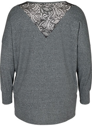 Meleret bluse med blonderyg , Dark Grey Melange, Packshot image number 1