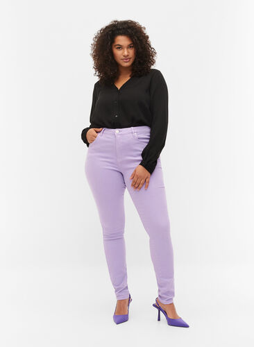 Højtaljede Amy jeans med super slim fit, Lavender, Model image number 0