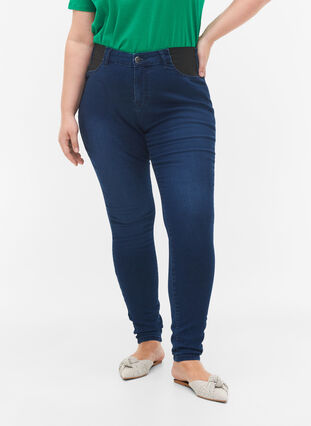 Super slim Amy jeans med elastik i taljen, Dark blue, Model image number 2