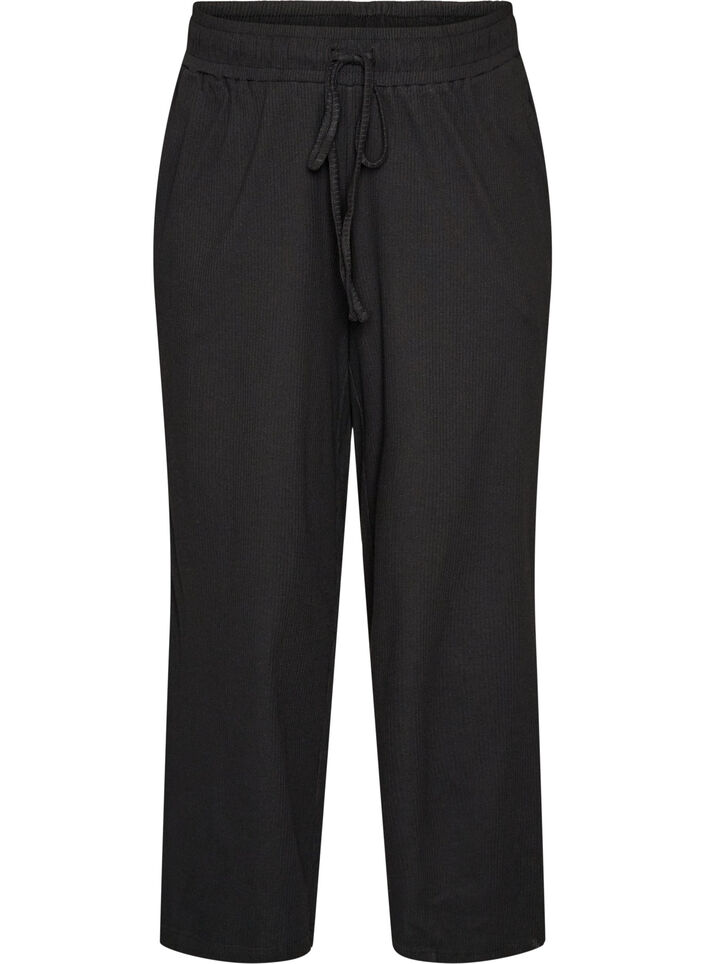 Pyjamasbukser med ribstruktur og lige ben, Sort, Packshot image number 0