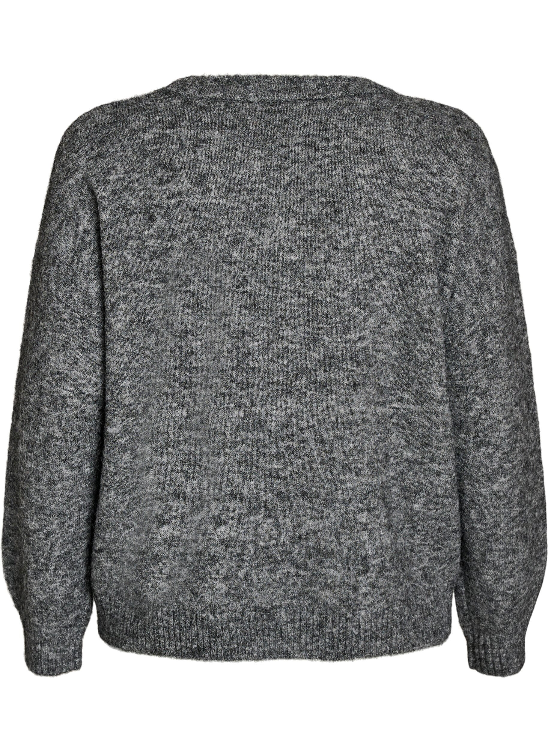 ZizziStrikbluse med blomsterapplikation, Gr&aring;, Packshot image number 1