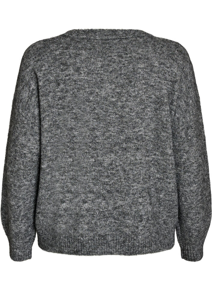 Strikbluse med blomsterapplikation, Gr&aring;, Packshot image number 1