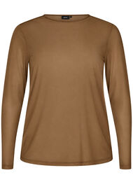 Meshbluse med lange &aelig;rmer, Brun