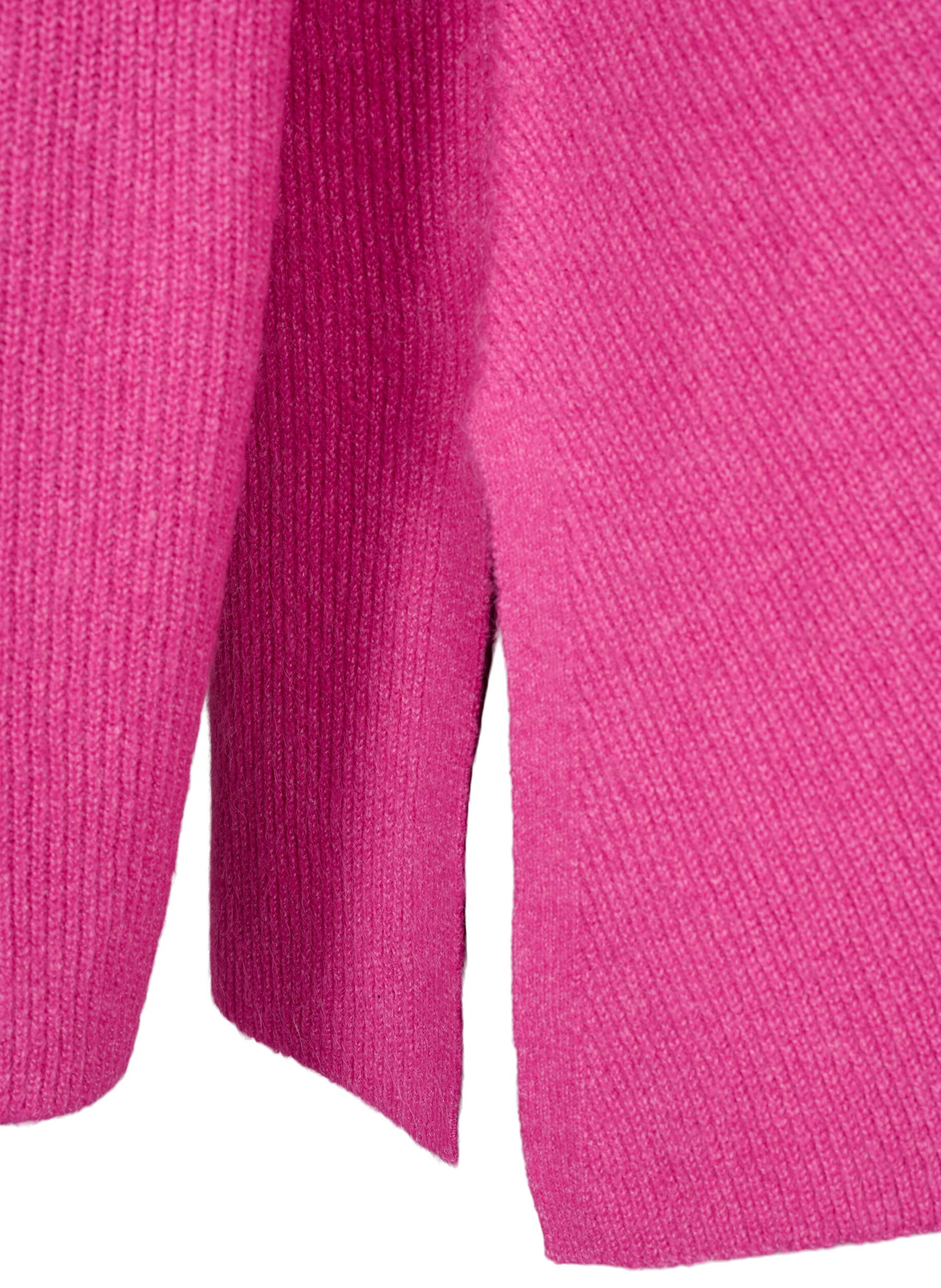 Zizzi Meleret strikbluse med slids i siden, R. Rose/White Mel., Packshot image number 3