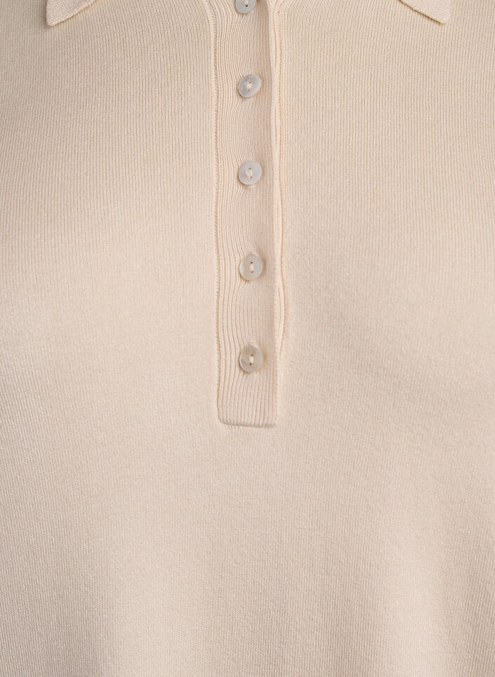 Finstrikket poloshirt med korte &aelig;rmer, Beige, Packshot image number 2