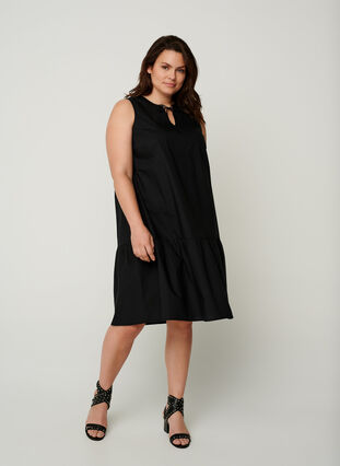 Kort bomulds kjole i a-shape, Black, Model image number 2