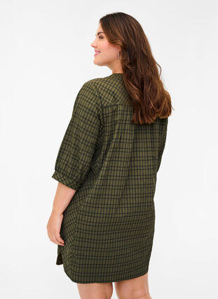 Ternet skjorte tunika med 3/4 ærmer, Ivy Green Check, Model image number 1