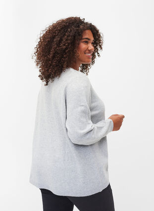 Kort meleret strikcardigan med perleknapper, Light Grey Melange, Model image number 1