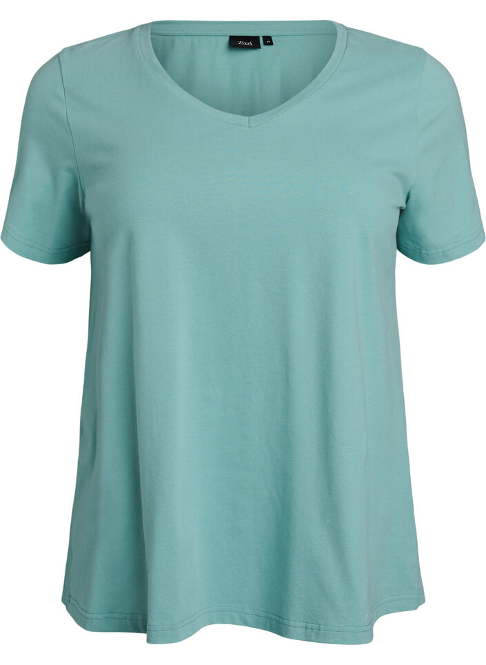 Ensfarvet basis t-shirt i bomuld, Gr&oslash;n, Packshot image number 0