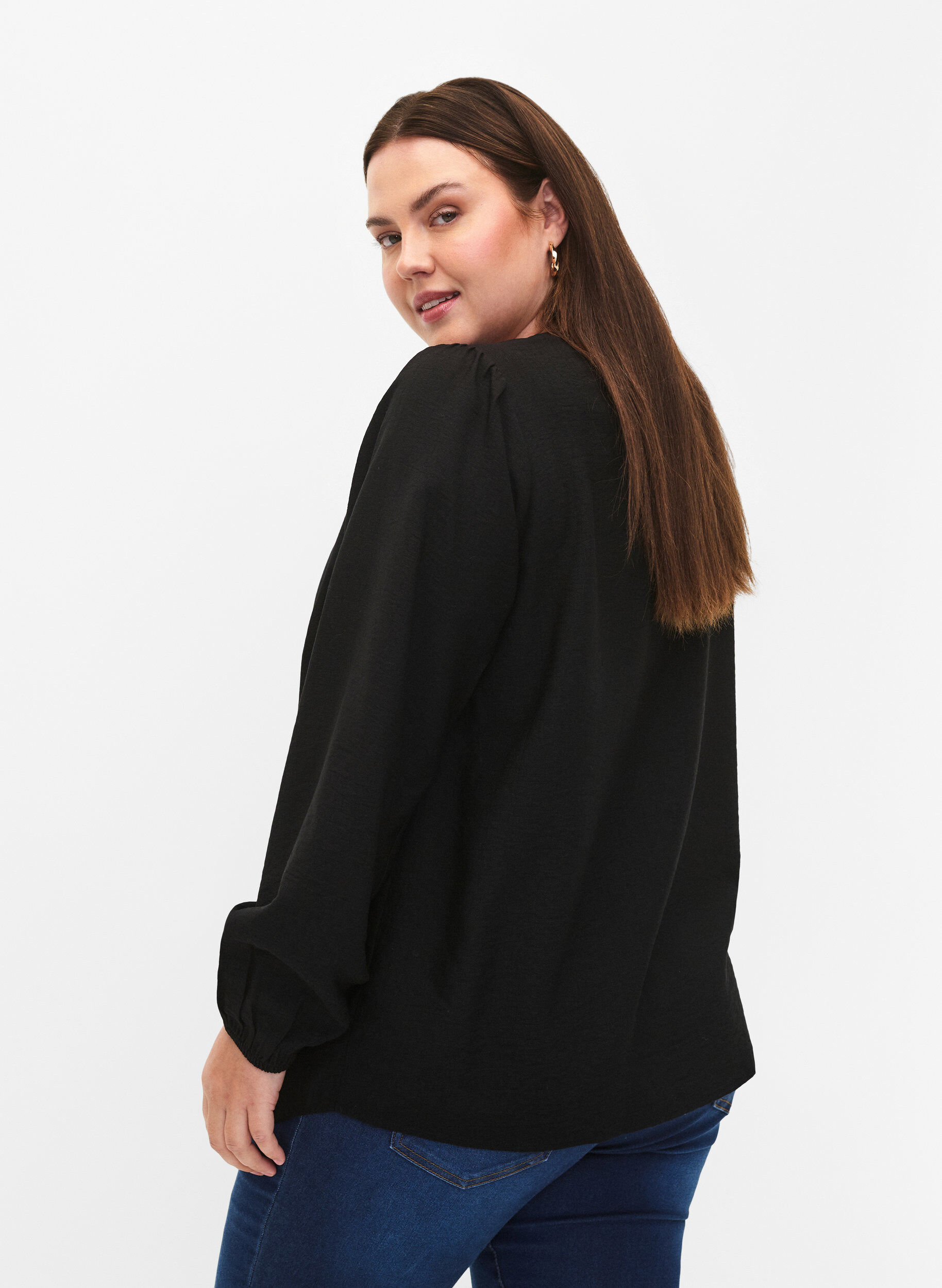 Zizzi Bluse i viskose med crochet detalje, Black, Model image number 1