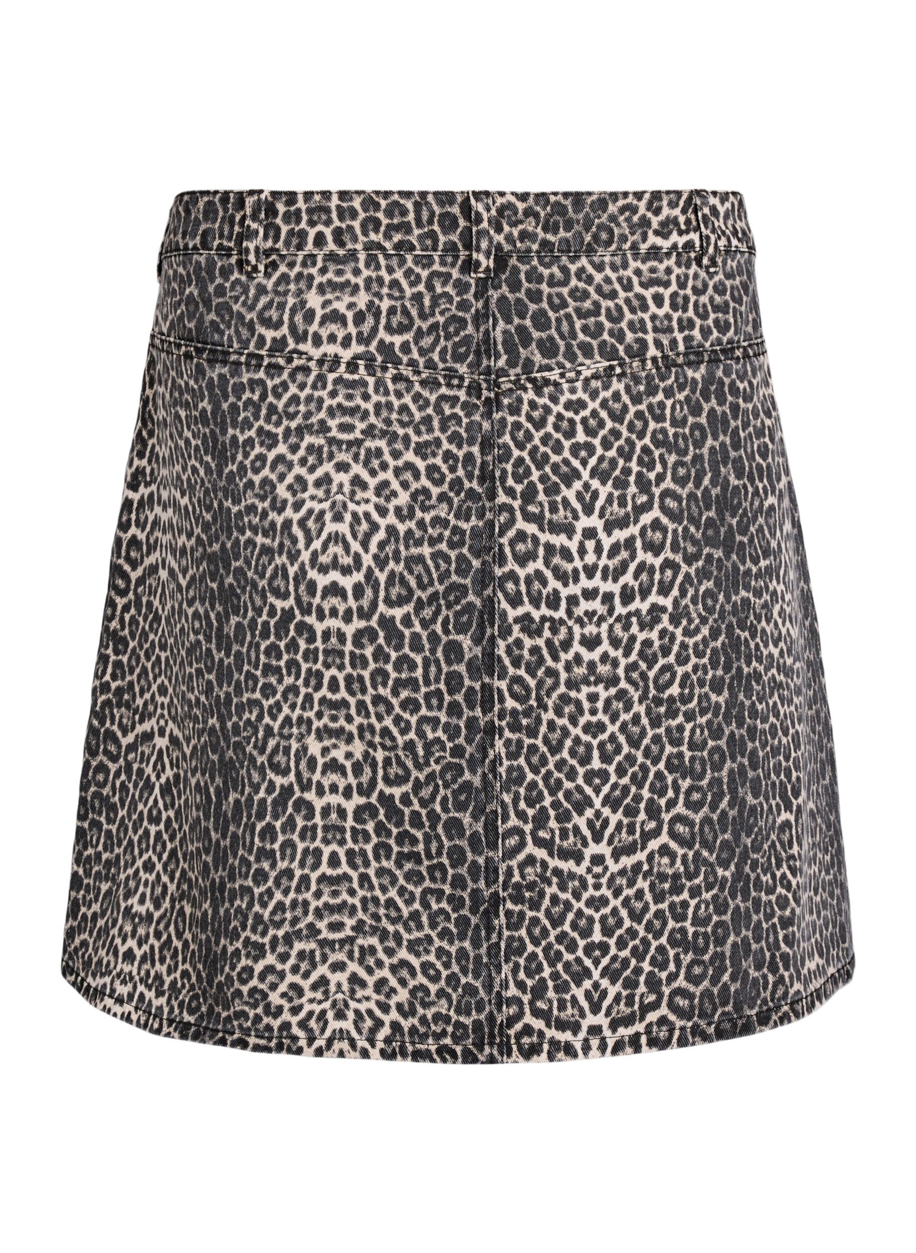 Zizzi Kort denimnederdel med leopardprint og A-snit, Brun, Packshot image number 1