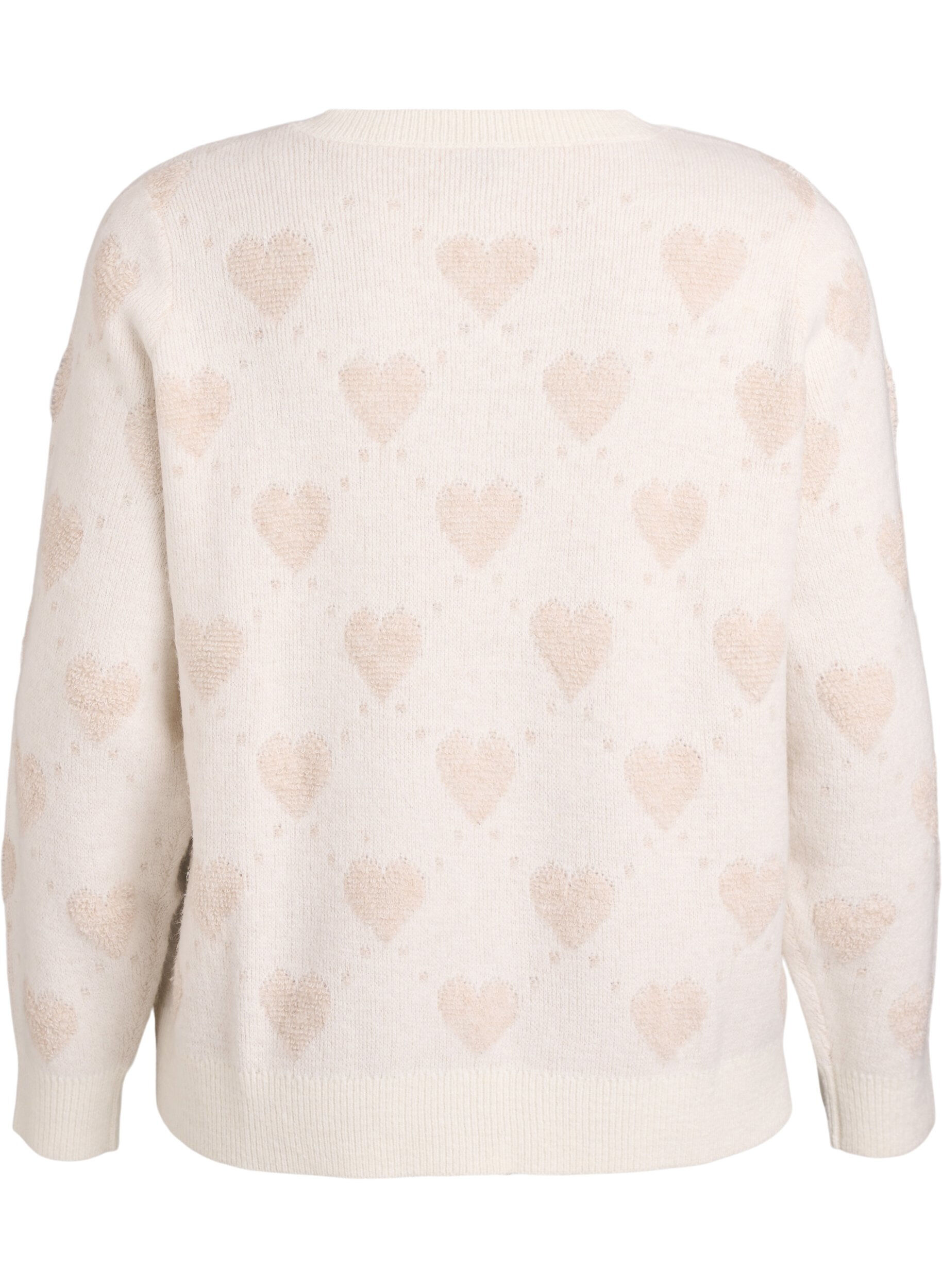 Zizzi Cardigan med hjerter og gyldne knapper, Beige, Packshot image number 1