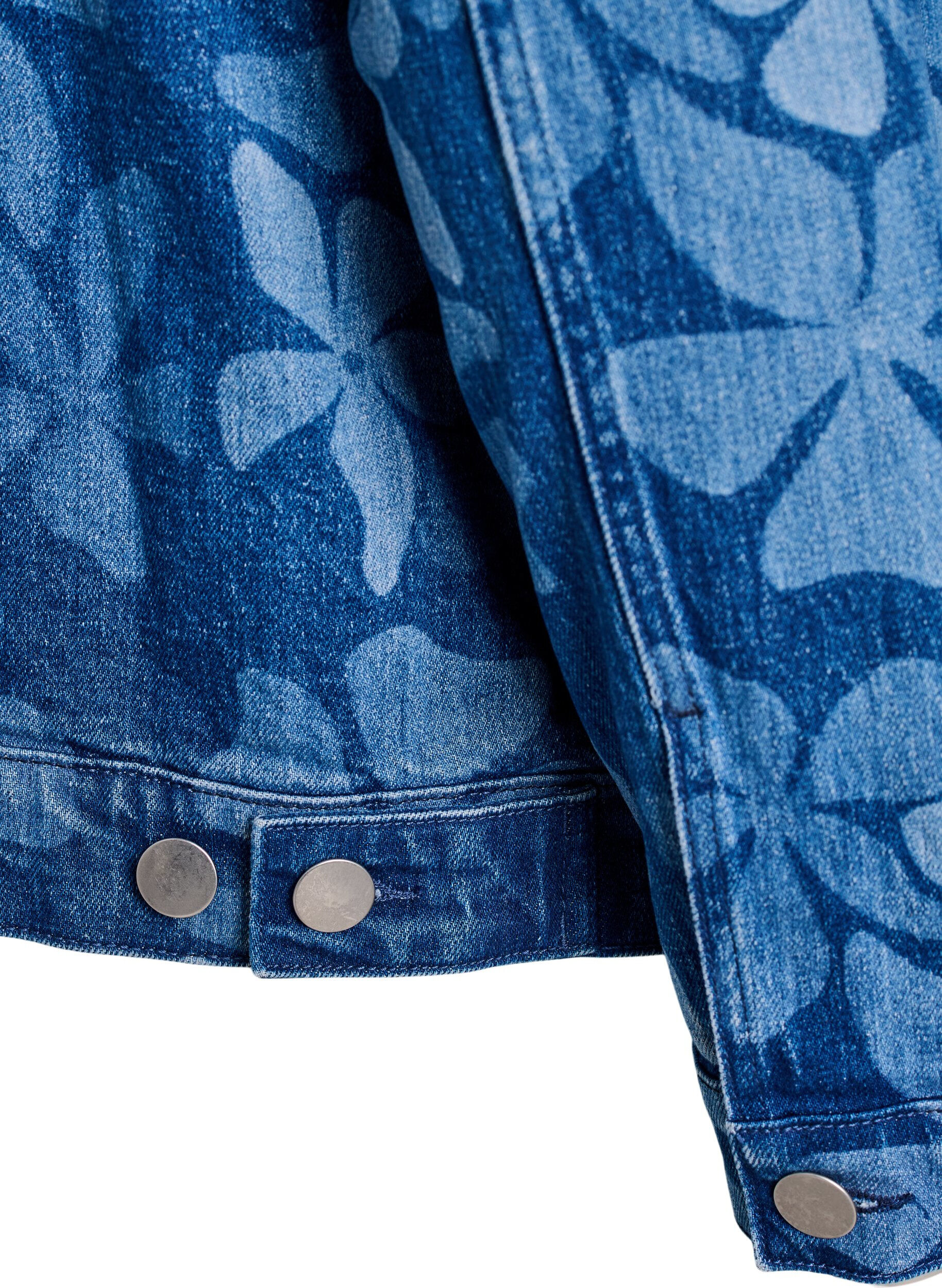 Zizzi Denimjakke med blomstret m&oslash;nster, Bl&aring;, Packshot image number 4