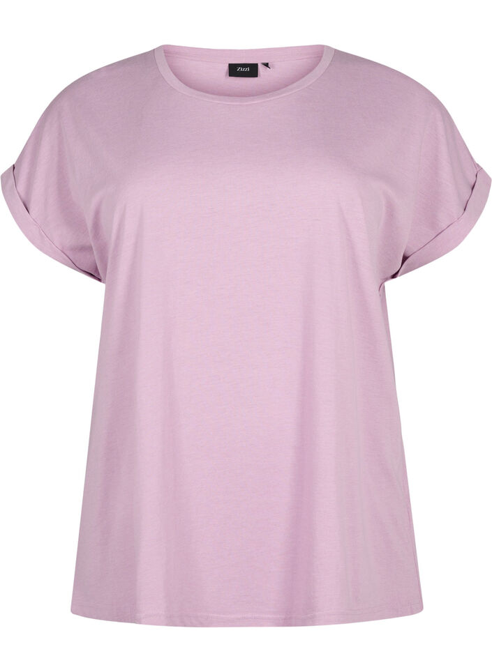 Kort&aelig;rmet t-shirt i bomuldsblanding, Lilla, Packshot image number 0
