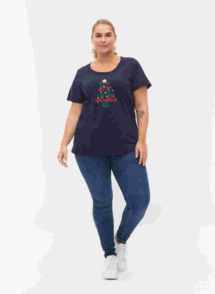 Jule t-shirt i bomuld, Navy Blazer Text, Model image number 2