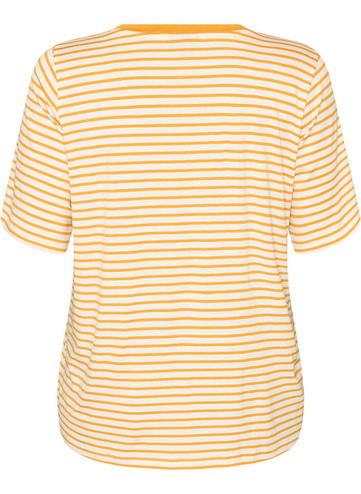 T-shirt med TENCEL&trade; Lyocell og striber , Gul, Packshot image number 1