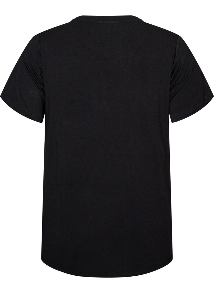 T-shirt i viskose med rhinsten, Sort, Packshot image number 1