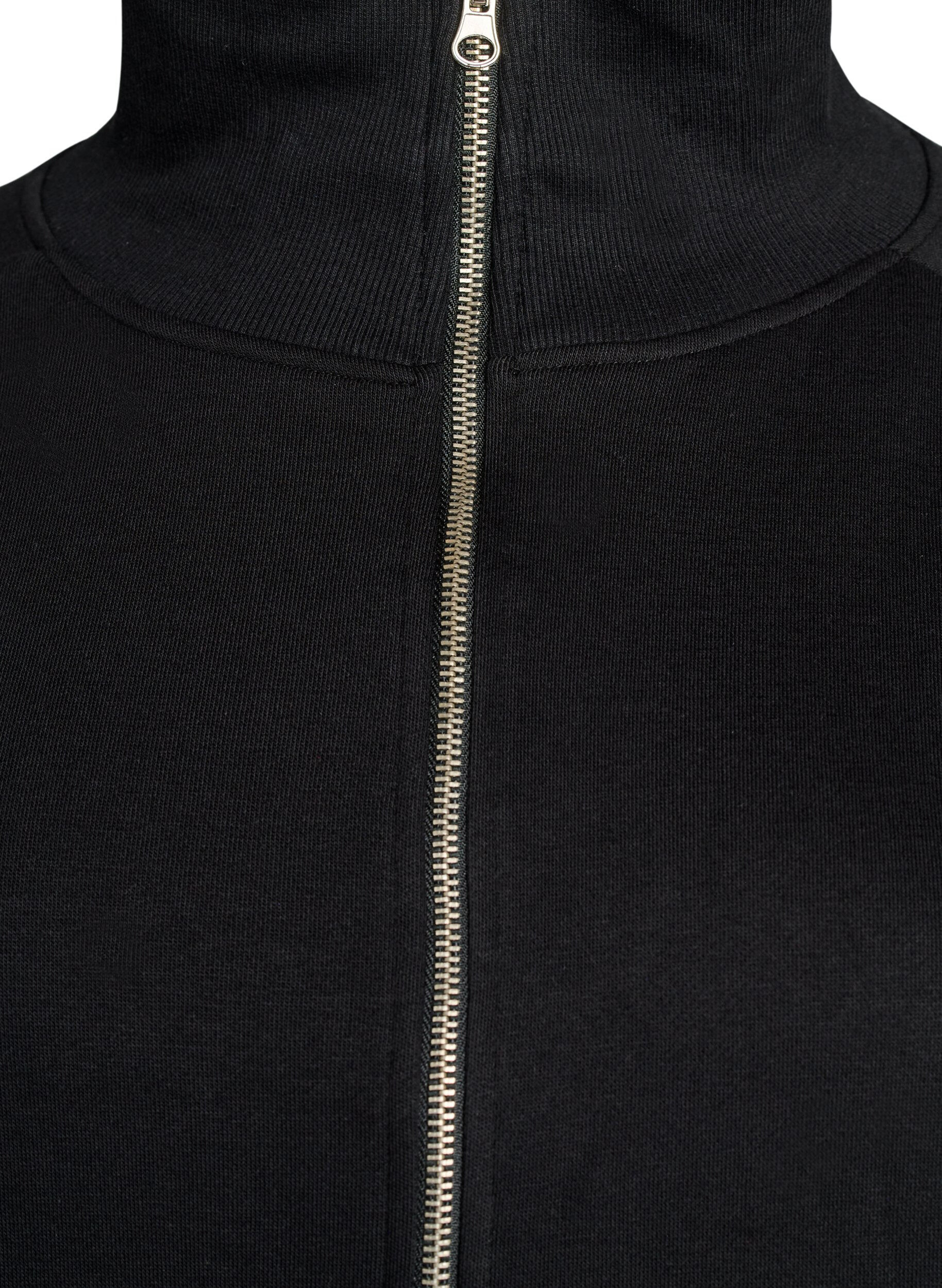 ZizziSweatcardigan med h&oslash;j krave og lynl&aring;s, Sort, Packshot image number 2