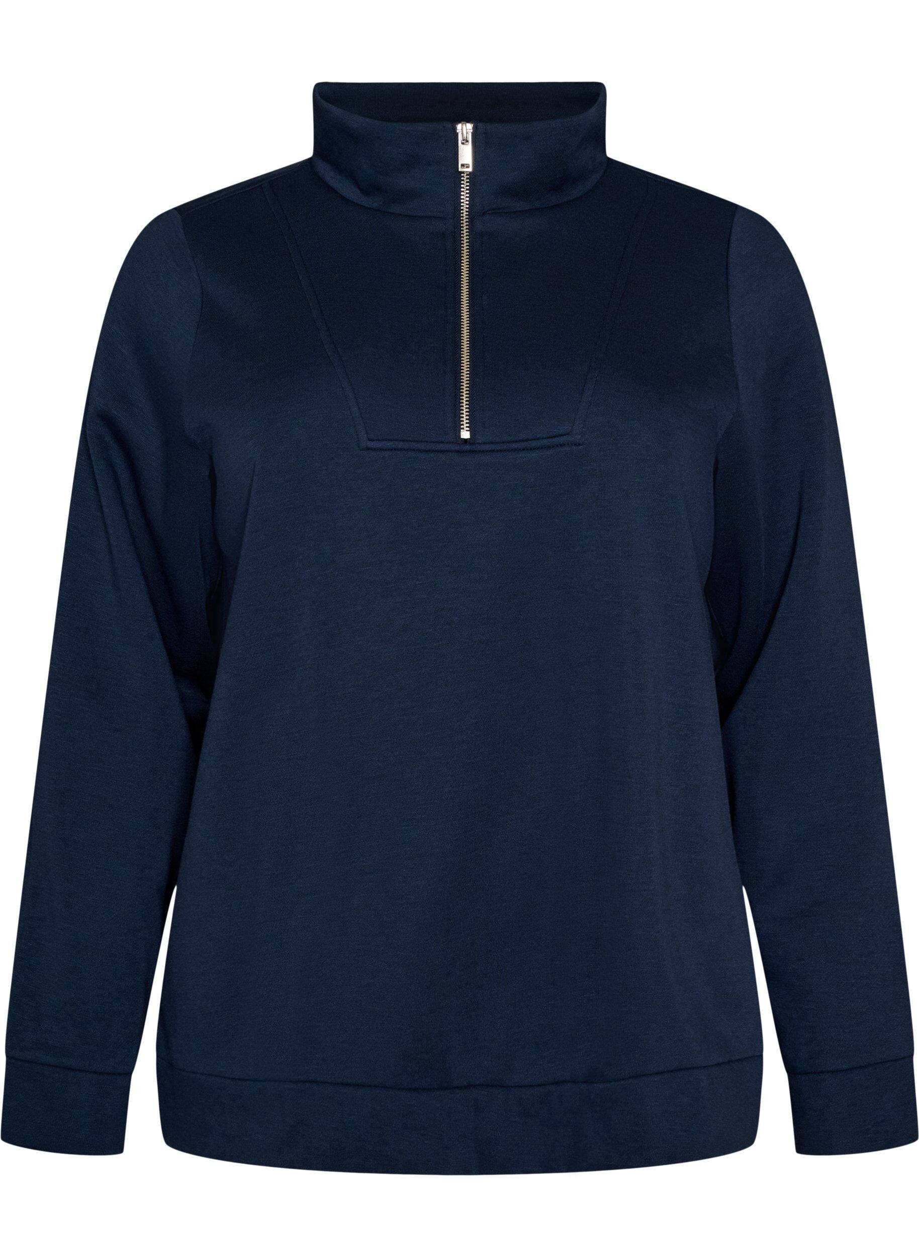 ZizziSweatshirt med h&oslash;j krave og lynl&aring;s, Bl&aring;, Packshot image number 0